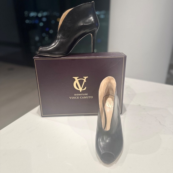 Vince Camuto Signature Black Leather Peep-Toe Booties - Picture 7 of 9